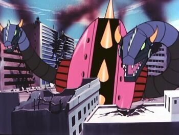 Golgoth 2 détruit une ville.