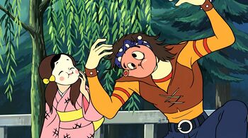 Actarus fait le clown pour amuser Karina et chasser sa tristesse.
