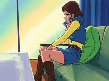 Vénusia dans sa nouvelle tenue est angoissée par le sort d'Actarus.